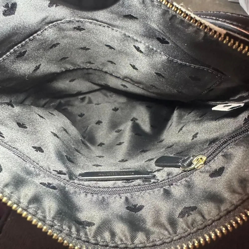 Kate Spade Dawn Dusk Buds Flat Crossbody Black Floral Nylon 10.5x10x1 adjustable